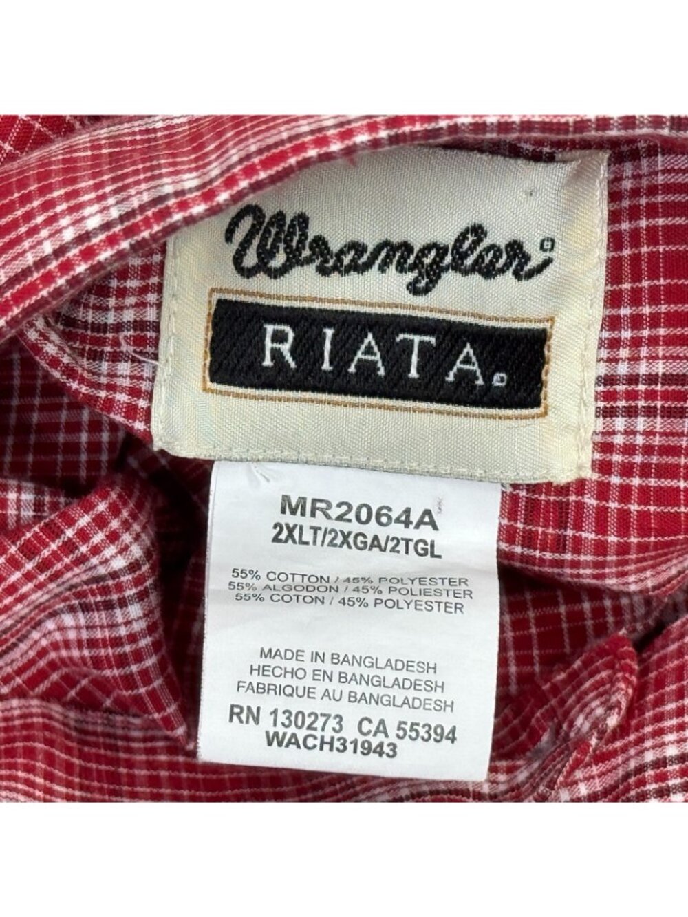 Wrangler Riata Shirt Mens 2XLT Red Plaid Button Down Western Cowboy 2XL Tall - Picture 3 of 11